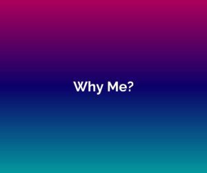 A background colour of blended pink, purple, and blue for 3 Pillars of Marketing blog with the words 'why me' in white