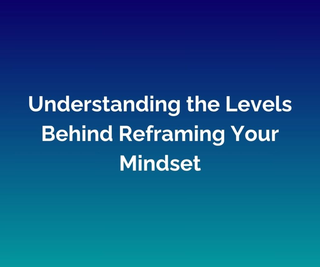 'Reframing Your Mindset: How To Make Positive Changes' written in white across the centre of a blended blue background